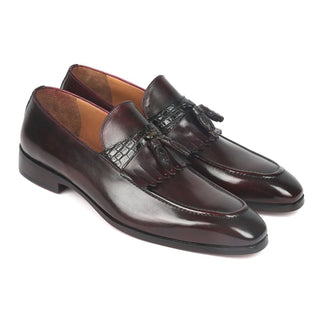 Paul Parkman 5155-BRD Men's Shoes Dark Bordeaux Exotic Caiman Crocodile / Calf-Skin Leather Tassel Loafers (PM6271)-AmbrogioShoes