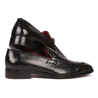 Paul Parkman 62HB77 Men's Shoes Black Exotic Snake-Skin Horsebit Loafers (PM6222)-AmbrogioShoes