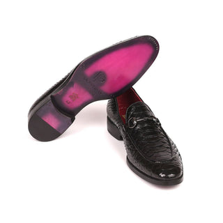 Paul Parkman 62HB77 Men's Shoes Black Exotic Snake-Skin Horsebit Loafers (PM6222)-AmbrogioShoes