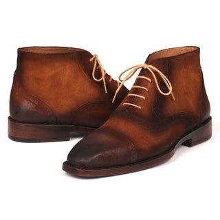 Paul Parkman 644BRW17 Men's Shoes Antique Brown Suede Leather Cap-Toe Ankle Boots(PM6251)-AmbrogioShoes