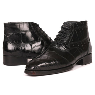 Paul Parkman 681BLK63 Men's Shoes Black Exotic Caiman Crocodile Ankle Boots(PM6255)-AmbrogioShoes