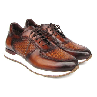 Paul Parkman LW205BRW Men's Shoes Brown Hand-Painted Woven Leather Sneakers (PM6408)-AmbrogioShoes