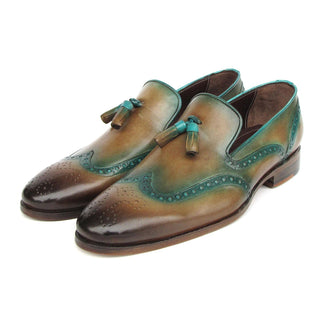Paul Parkman WL667-OLV Men's Shoes Olive & Green Patina Leather Tassel Wingtip Loafers (PM6412)-AmbrogioShoes