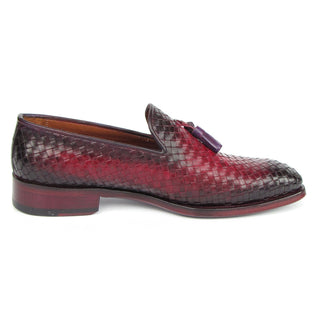 Paul Parkman WVN88-BUR Men's Shoes Burgundy Woven Leather Tassel Loafers (PM6411)-AmbrogioShoes