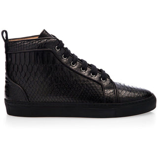 SUPERGLAMOUROUS Maxime Men's Shoes Black Exotic Python High Top Sneakers (SPGM1092)-AmbrogioShoes