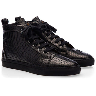 SUPERGLAMOUROUS Maxime Men's Shoes Black Exotic Python High Top Sneakers (SPGM1092)-AmbrogioShoes