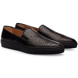 SUPERGLAMOUROUS Maxime Men's Shoes Black Exotic Python Slip-On Skate Sneakers (SPGM1087)-AmbrogioShoes