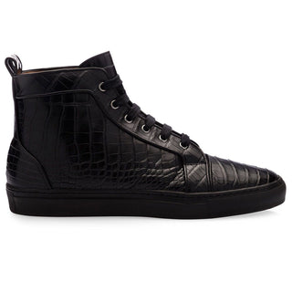 SUPERGLAMOUROUS Maxime Mississippi Men's Shoes Black Exotic Alligator High-Top Sneakers (SPGM1103)-AmbrogioShoes