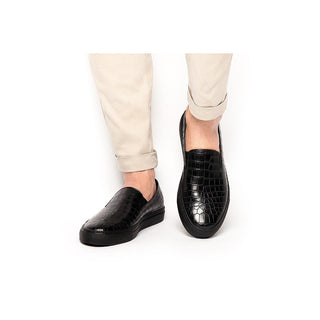 SUPERGLAMOUROUS Maxime Mississippi Men's Shoes Black Exotic Alligator Skate Sneakers (SPGM1106)-AmbrogioShoes