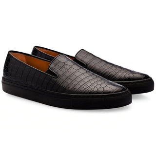 SUPERGLAMOUROUS Maxime Mississippi Men's Shoes Black Exotic Alligator Skate Sneakers (SPGM1106)-AmbrogioShoes