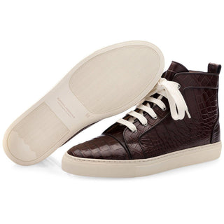 SUPERGLAMOUROUS Maxime Mississippi Men's Shoes Cocoa Exotic Alligator High-Top Sneakers (SPGM1104)-AmbrogioShoes