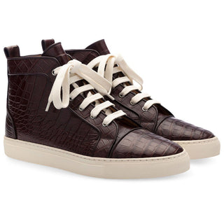 SUPERGLAMOUROUS Maxime Mississippi Men's Shoes Cocoa Exotic Alligator High-Top Sneakers (SPGM1104)-AmbrogioShoes