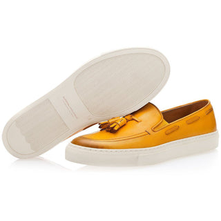 SUPERGLAMOUROUS Philippe Men's Shoes Mustard Nappa Leather Slip-On Sneakers (SPGM1201)-AmbrogioShoes