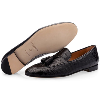 SUPERGLAMOUROUS Philippe Mississipi Men's Shoes Black Exotic Alligator Tassels Loafers (SPGM1096)-AmbrogioShoes