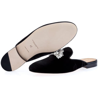 Super Glamourous Raoulux Wrinkle Men's Shoes Black Distressed Velvet Slipper Mules (SPGM1027)-AmbrogioShoes