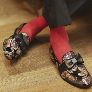 Super Glamourous Ravel Florio Men's Shoes Multi-Color Jacquard Satin Slipper Loafers (SPGM1042)-AmbrogioShoes