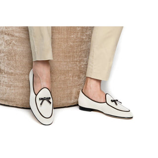 Super Glamourous Tangerine 1 Rete Men's Shoes White Canvas Belgian Loafers (SPGM1071)-AmbrogioShoes