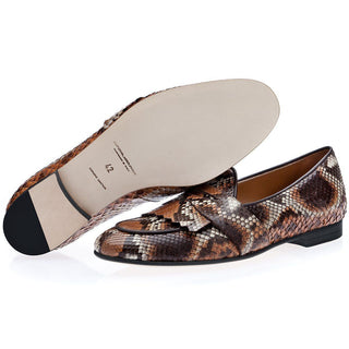 SUPERGLAMOUROUS Tangerine 10 Men's Shoes Brown Exotic Python Saddle Belgian Loafers (SPGM1088)-AmbrogioShoes