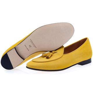 Super Glamourous Tangerine 2 Men's Shoes Mustard Nubuck Leather Belgian Loafers (SPGM1067)-AmbrogioShoes