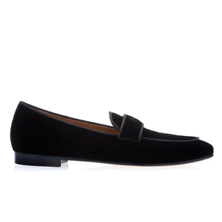 Super Glamourous Yes-I-Do Men's Shoes Black Velour Velvet Slipper Loafers (SPGM1039)-AmbrogioShoes