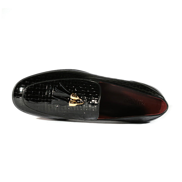 Valentino 19673 Men's Shoes Black Woven Patent Leather Tassels Loafers (VAL1005)-AmbrogioShoes