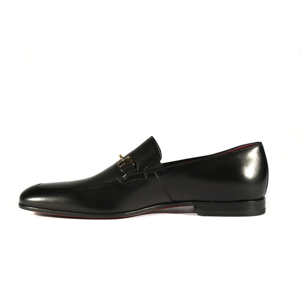 Valentino 19722 Men's Shoes Black Calf-Skin Leather Horsebit Loafers (VAL1006)-AmbrogioShoes