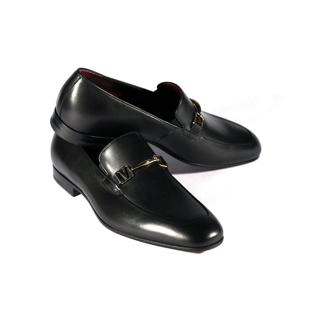 Valentino 19722 Men's Shoes Black Calf-Skin Leather Horsebit Loafers (VAL1006)-AmbrogioShoes