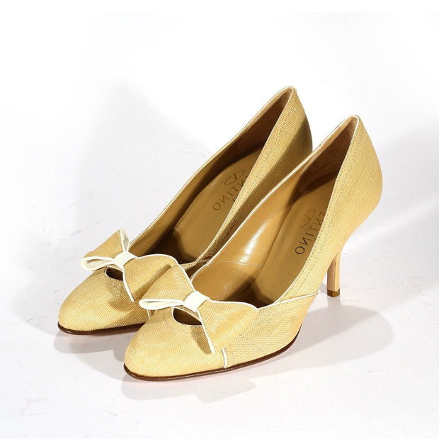 Valentino Garavani Women's Shoes Beige Canvas Fabric High-Heel Sandals (VALW02)-AmbrogioShoes