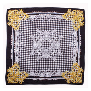 Versace Baroque Checker Pattern Shawl In Black, White & Gold(VER116)-AmbrogioShoes