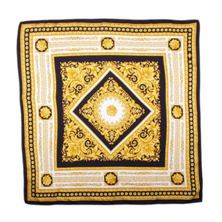 Versace Scarf Floral Ganimede Shawl In Black, White & Gold (VER103)-AmbrogioShoes