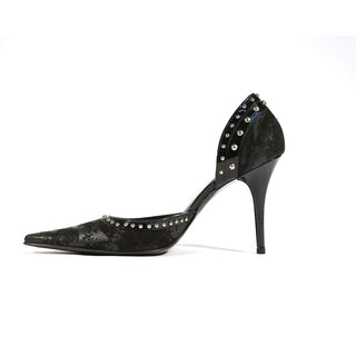 Versace Women's Black Calf-Skin Leather Pumps Designer Shoes (V1502)-AmbrogioShoes