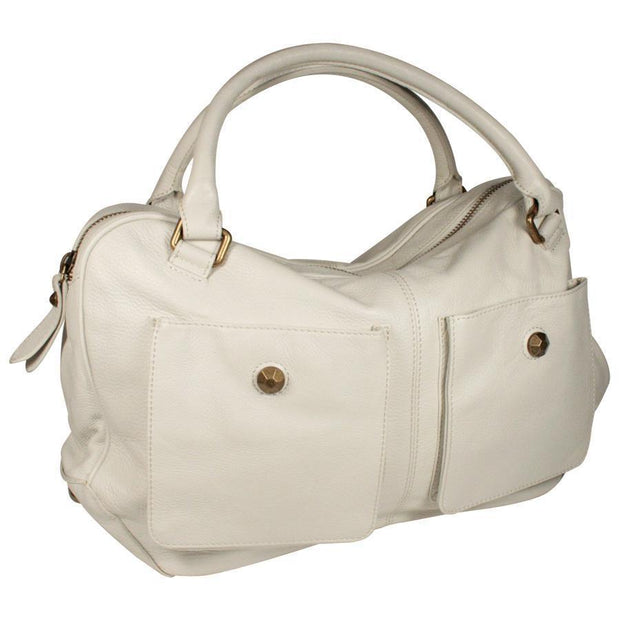 Dellamoda White Lamb Leather Handbag Maddox TS10-07 (DM23)-AmbrogioShoes