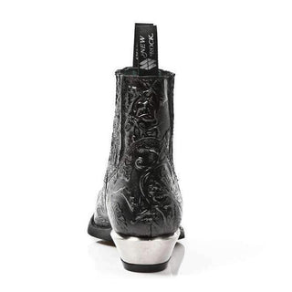 New Rock Men's Shoes Black Vintage Flower Print Western Boots M-7953-S21 (NR1137)-AmbrogioShoes